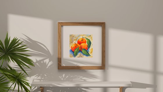 Winter still life with three tangerines