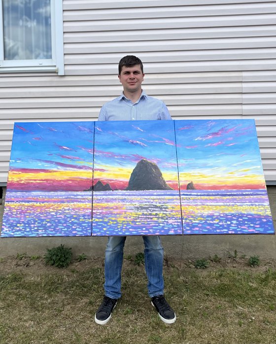 Oversized abstract landscape painting on canvas, seascape painting