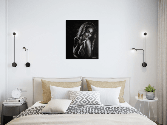 Sexy Female Erotic Art Girl in lingerie Black and Silver Decor