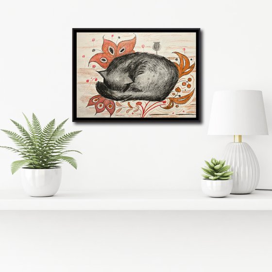 Sleeping cat, original artwork