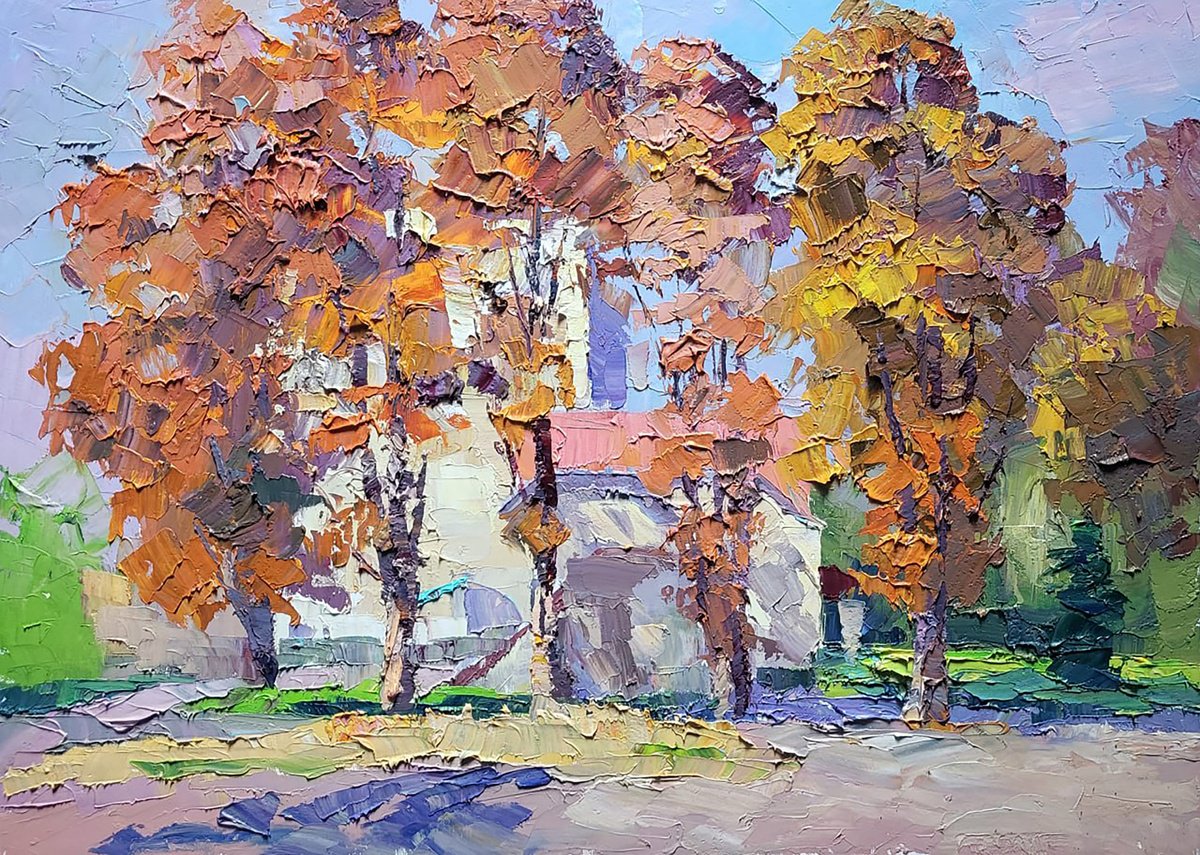 Impressionistic Landscape Oil Painting By Boris Serdyuk, 28 X 20, Chestnuts, Original Artwork