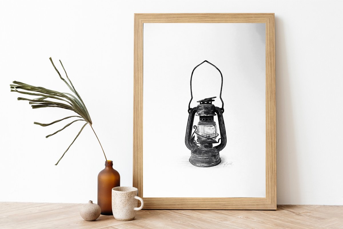 Photorealistic Still Life Pencil Drawing By Amelia Taylor, 8 X 12, Lantern, Original Artwork