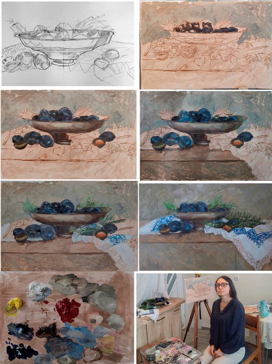 Plums, rosemary and drapery