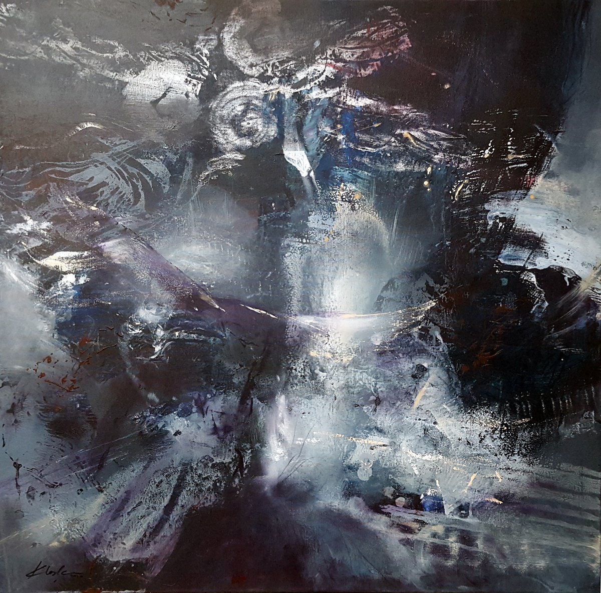 Expressive Landscape Acrylic Painting By Kloska Ovidiu, 39 X 39", Dark And Divine 10, Original Artwork