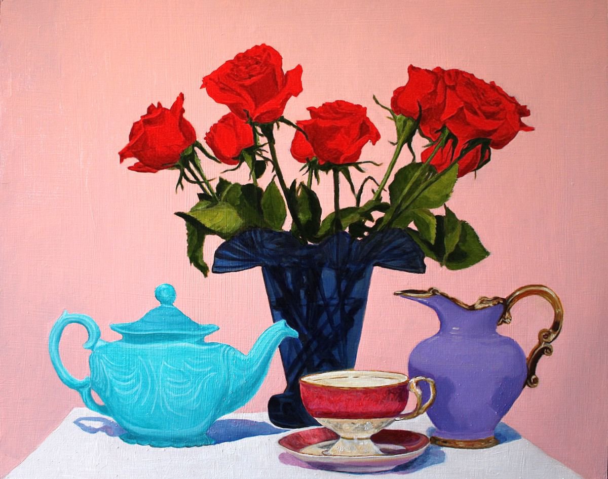 Roses are Red, Teapots are Turquoise by Gray Jacobik