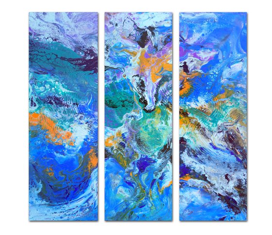 Summer vibes *- Large abstract triptych, three multi panel painting, contemporary artwork