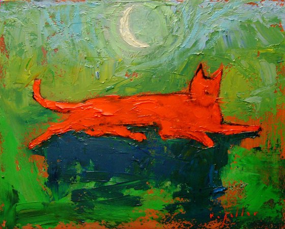 Big Orange Cat In The Moonlight