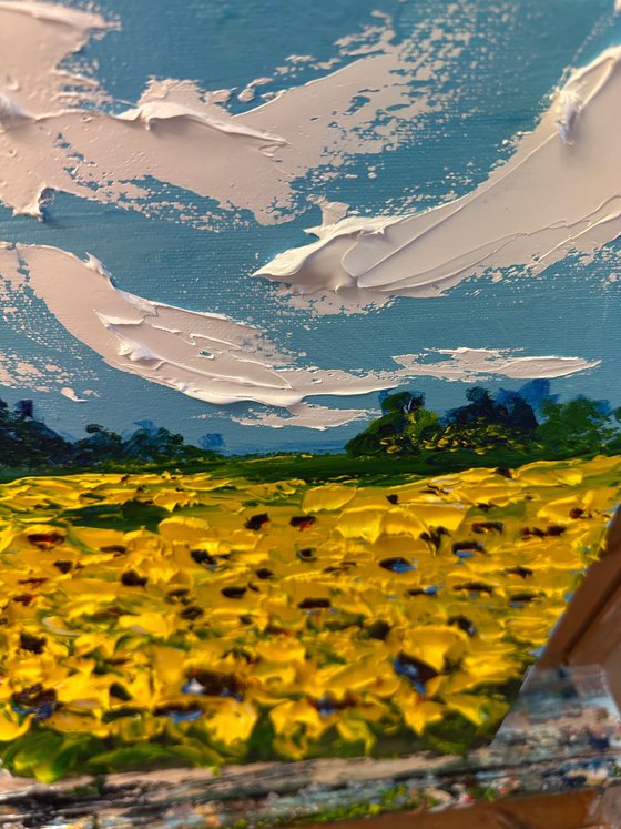 Sunflowers field impasto