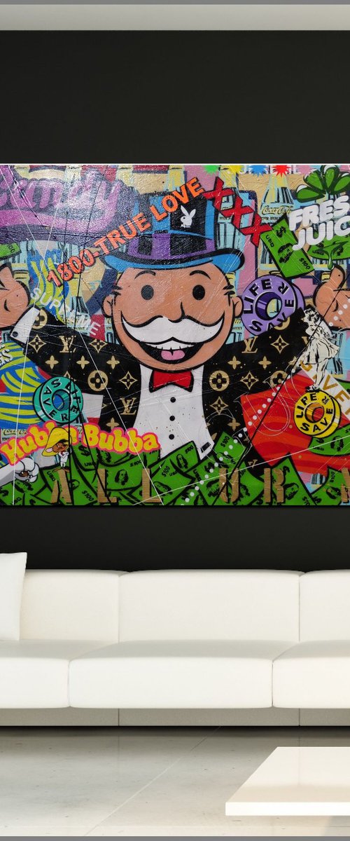 Money for Candy 270cm x 120cm Monopoly Man Textured Urban Pop Art by Franko