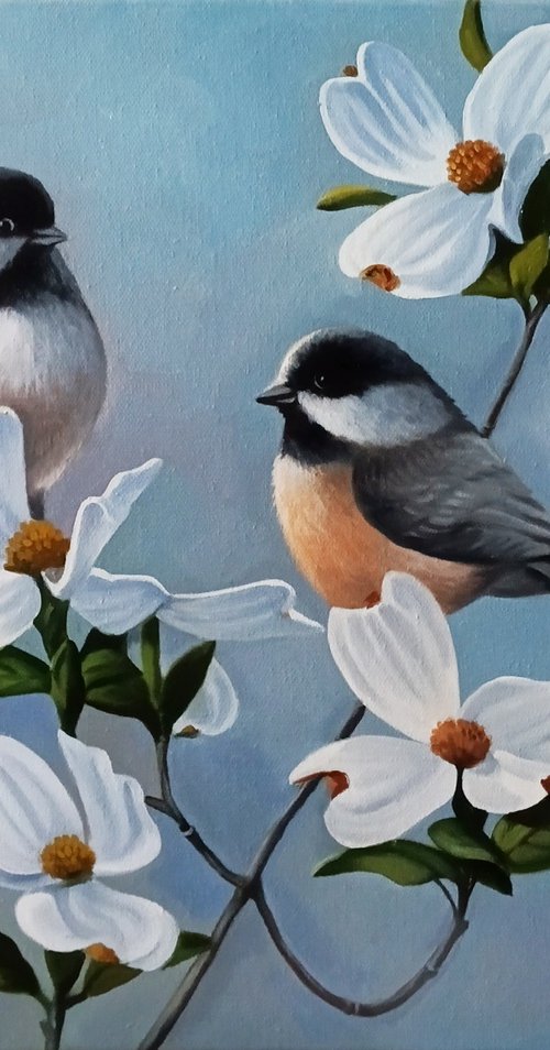 Bird Pair with White Flowers by Tamar Nazaryan