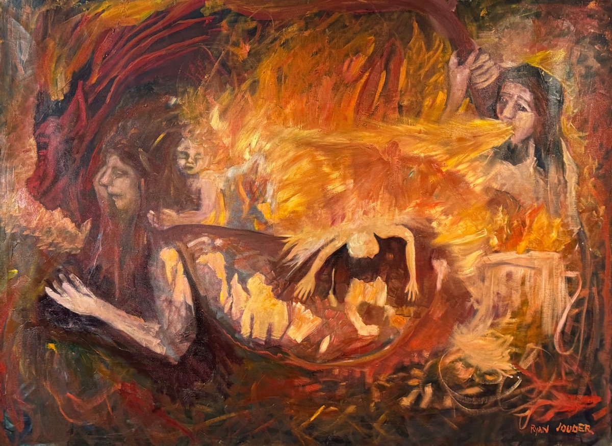 Expressive Portrait Oil Painting By Ryan Louder, 46 X 36", The Circle, Original Artwork