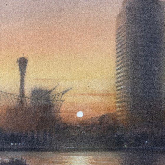 Kobe Port at Sunset - Harbor Landscape