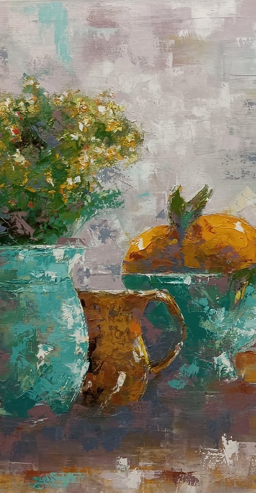 Still life oil painting. Palette knife art by Marinko Šaric