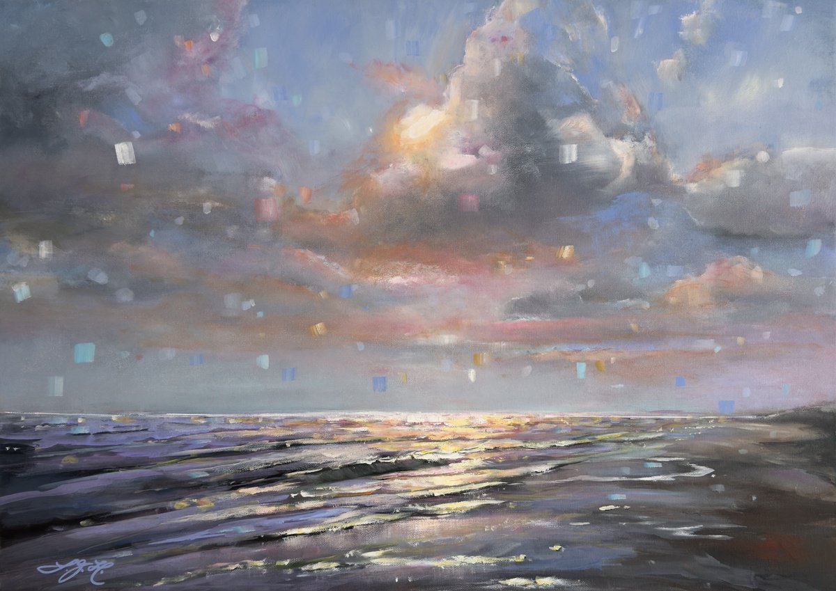 Photorealistic Landscape Oil Painting By Sandra Gebhardt-Hoepfner, 28 X 20", Ocean Breeze 2, Original Artwork