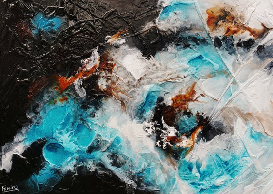 Aquatic Silk 140cm x 100cm Aqua Black Textured Abstract Art