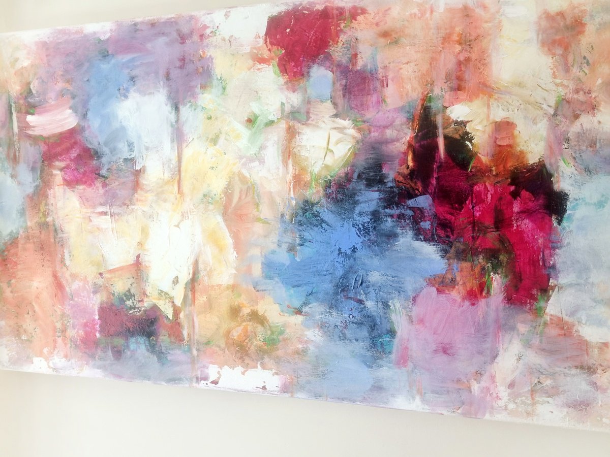 Abstract Acrylic Painting By Davina Nicholas, 48 X 24, Blue Chrysalis, Original Artwork