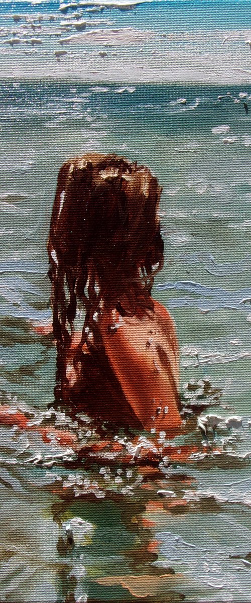 " SOME DAY ... " original painting SEA summer GIFT sea swimming by Monika Luniak