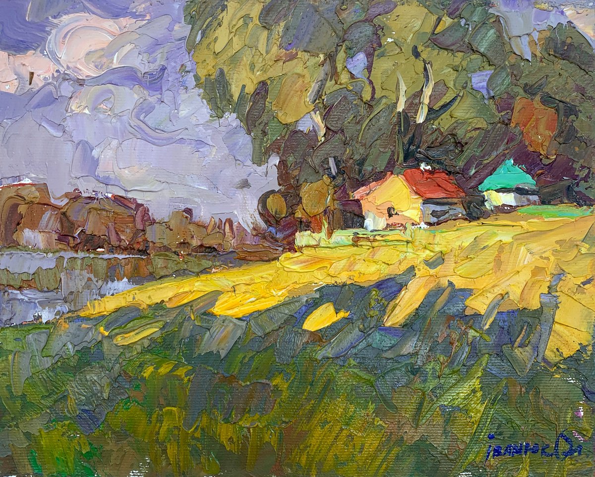 Impressionistic Landscape Oil Painting By Kalenyuk Alex, 10 X 8", Edge Of The Village, Original Artwork
