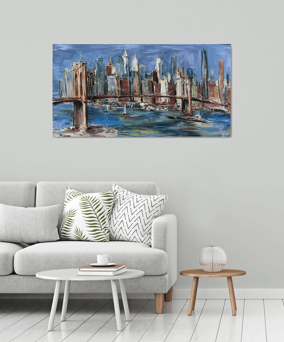 Brooklyn bridge, abstract impressionist painting 70x135cm