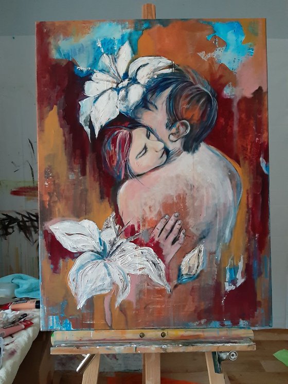 "Lilies",  original acrylic painting, 60x80x2cm