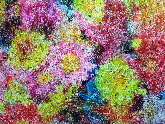 Flowers - 02 - (n.500) - acrylic painting on shredded paper