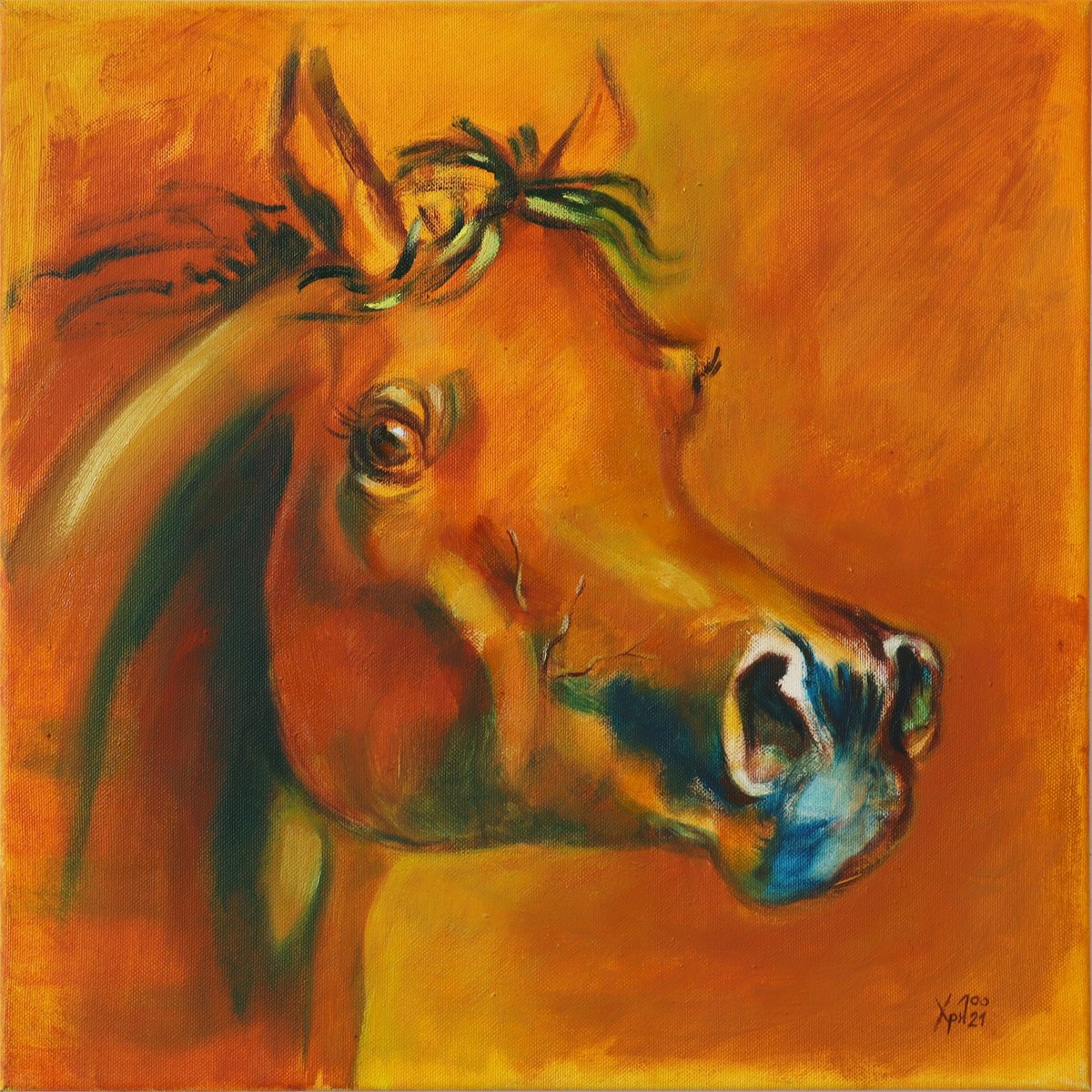 Impressionistic Animal Oil Painting By Hristo Hristov, 16 X 16, Temper, Original Artwork