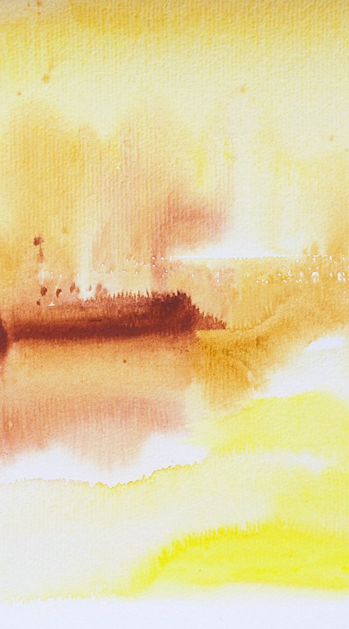 Abstraction landscape. Spanish series. #3 warm. Small interior gallery wall white watercolor acuarelle by Sasha Romm