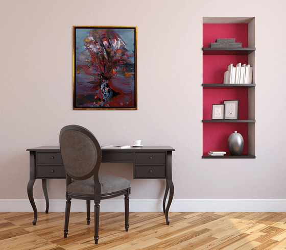 Beautiful velvet reds and purple abstract still life contemporary master O Kloska