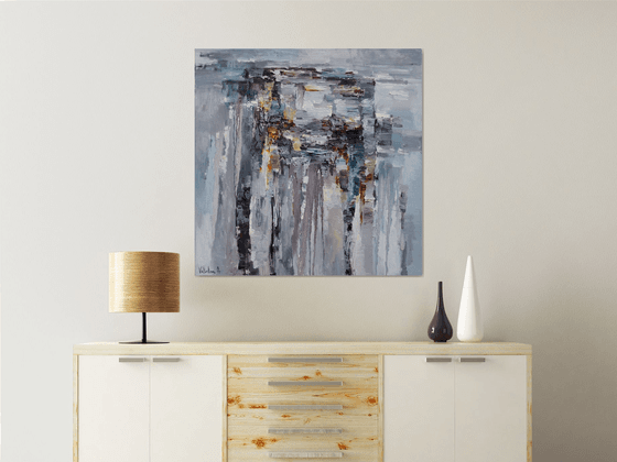 Gray Abstract Painting - 90 x 90 cm - Original oil painting