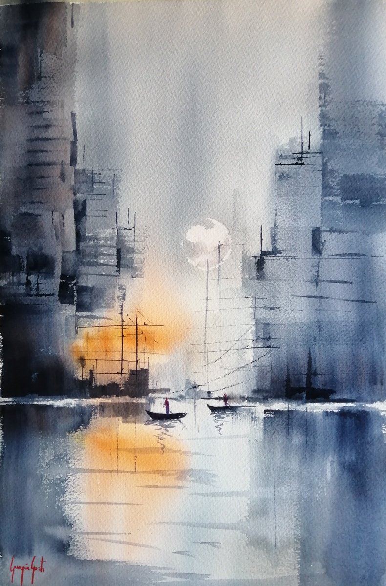 Impressionistic Watercolour , An Imaginary City 78 By Giorgio Gosti, 14 X 21, Artwork For Sale On Artfinder