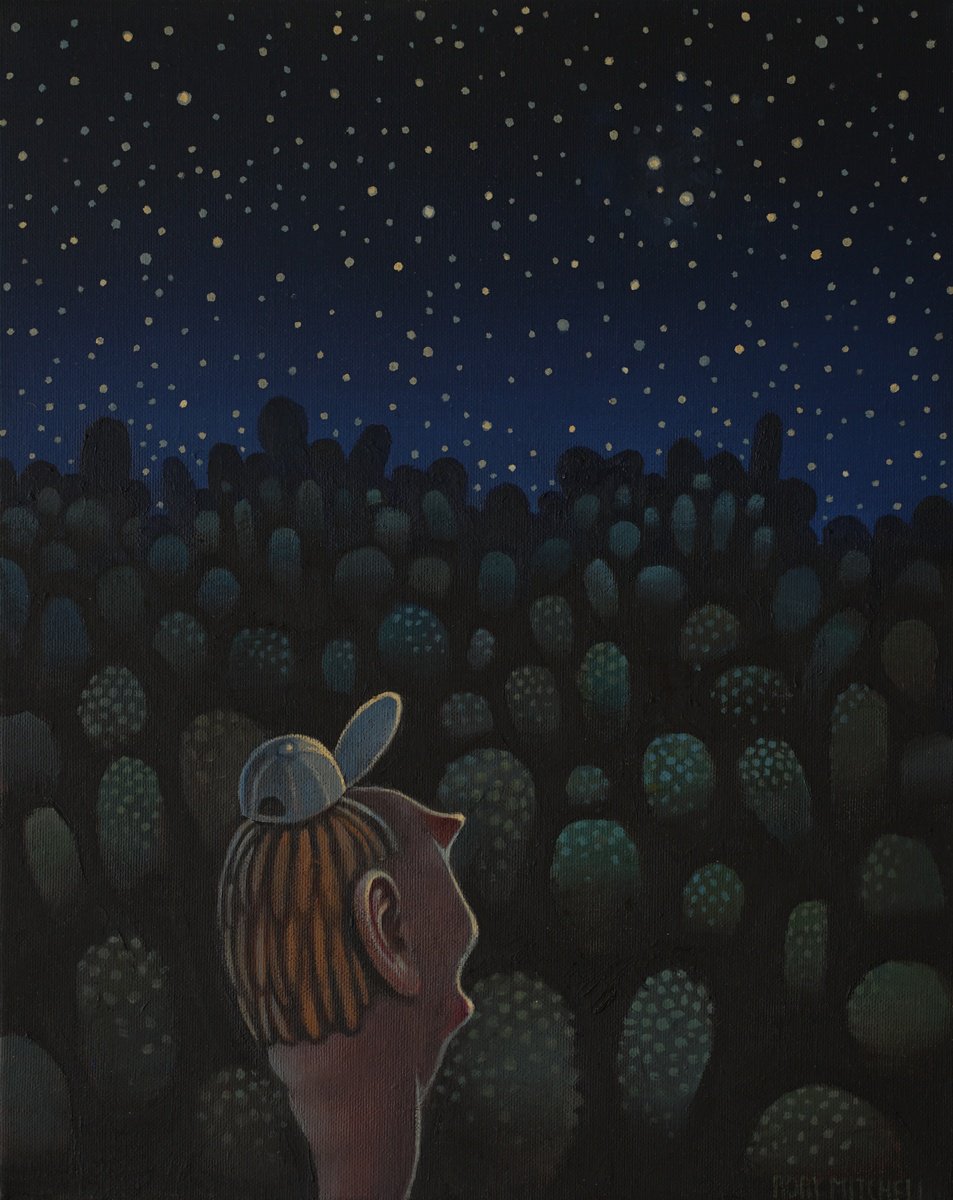 Naive Portrait Oil Painting By Rory Mitchell, 13 X 16", Chunky Galactic Soup, Original Artwork