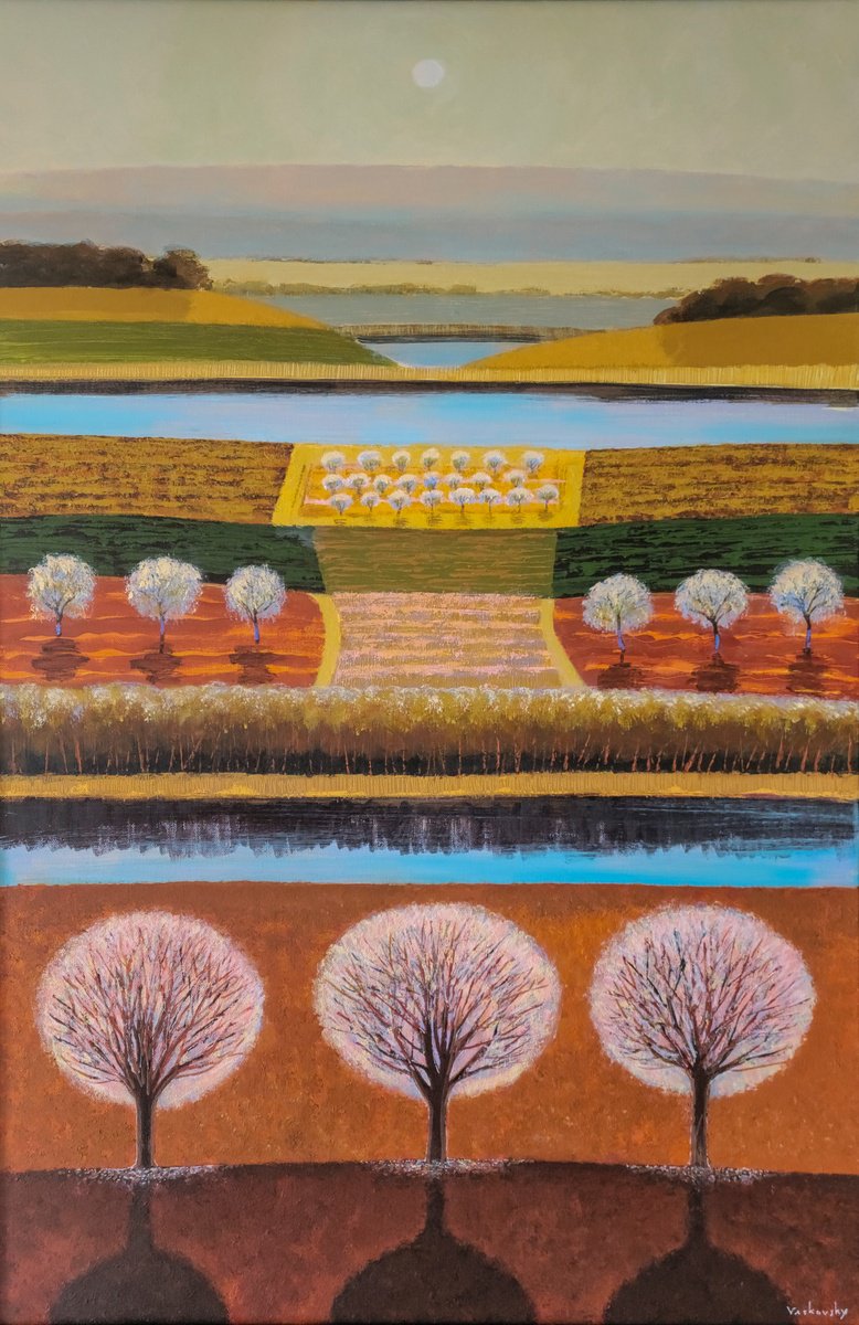 Naive Acrylic Painting , Sunrise Over Prince Edward County By Vadim Vaskovsky, 24 X 36, Artwork For Sale On Artfinder