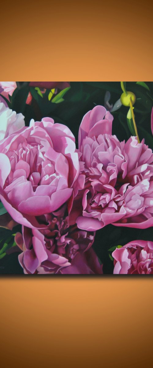 Peonies 2 , Original Oil on Canvas Art by Valeri Tsvetkov