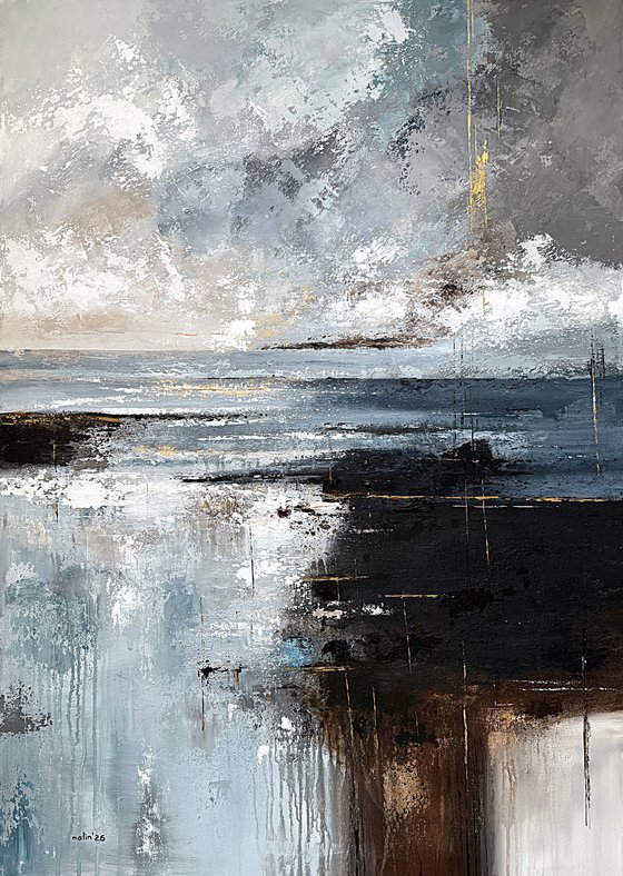Where Silver Skies Meet Firelight-seascape