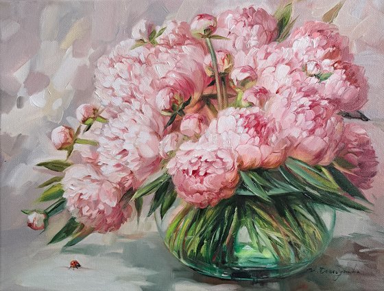 Peonies in vase painying