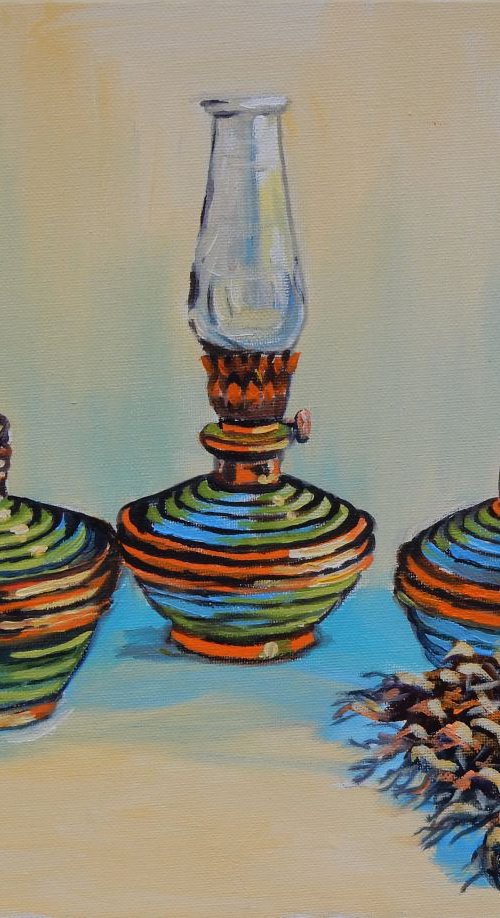 Set of colored glass bottles. by Vita Schagen