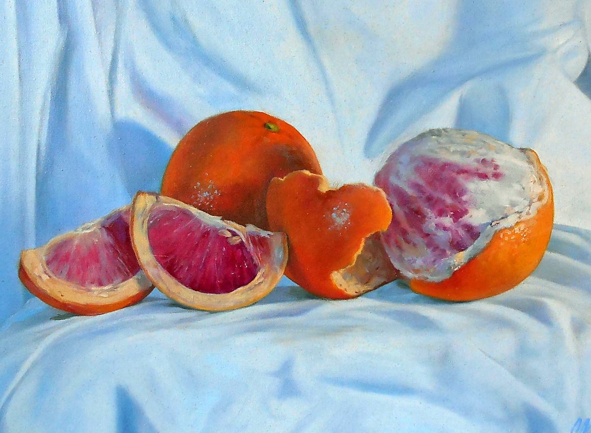 Still Life with Grapefruit/30x40cm/Original oil on canvas/Free Shipping by Kolodyazhniy Sergey