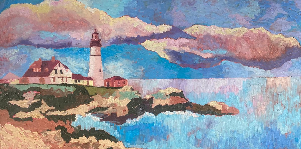 Surrealistic Landscape Oil Painting By Dasha Pogodina, 39 X 20, Impasto Modern Art, Original Artwork