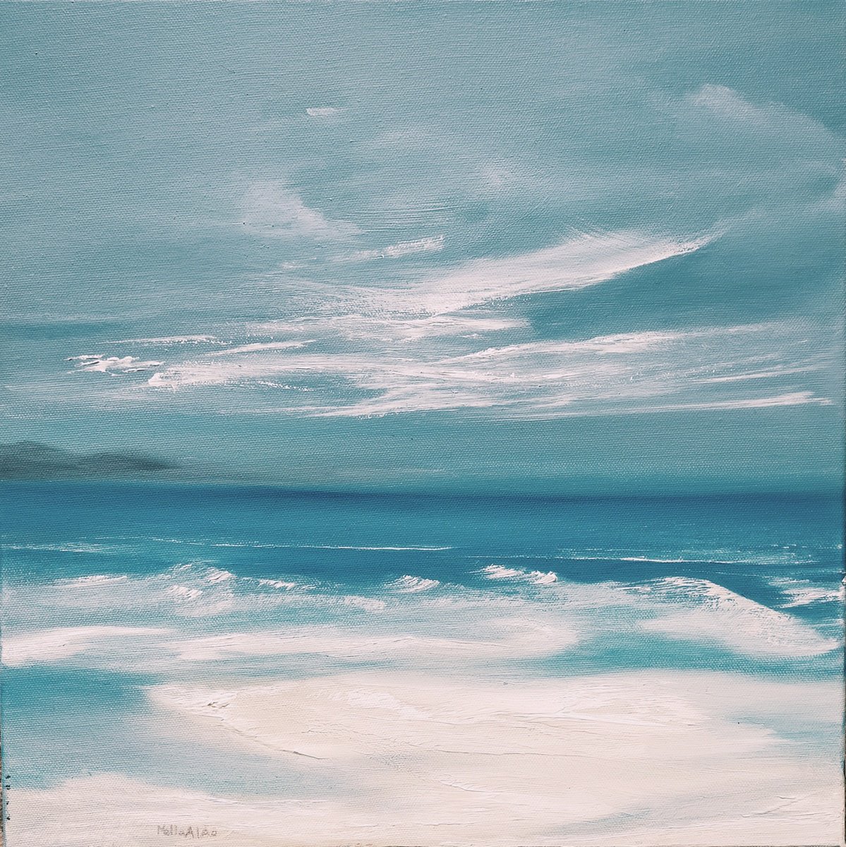 Organic Landscape Oil Painting By Nella Alao, 16 X 16", Serenity In White Sands Beach, Original Artwork