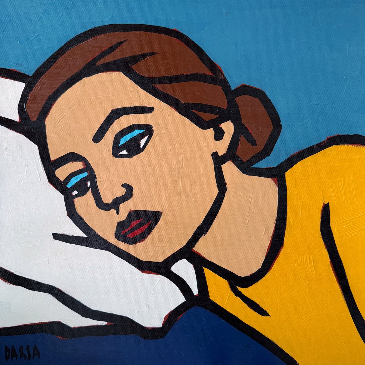 Naive Acrylic Painting , Day Nap By Daria Baklykova, 16 X 16, Artwork For Sale On Artfinder