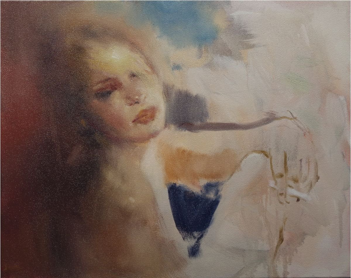 Impressionistic Portrait Oil Painting By Vygandas Doveika, 20 X 16", Cigarette, Original Artwork