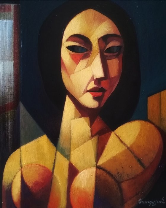Emotion (50x50cm, cubism, oil painting, ready to hang)