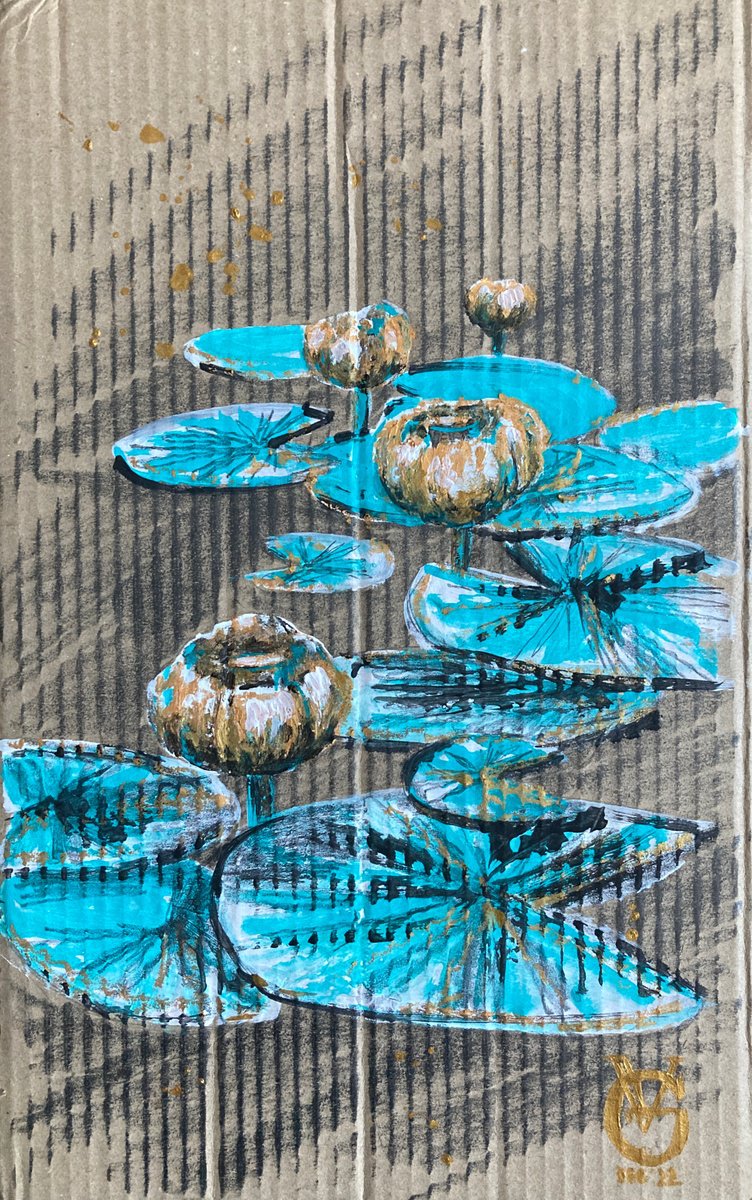 Impressionistic Botanical Painting By Valeria Golovenkina, 10 X 16", Water Lilies In Yellow 4, Original Artwork