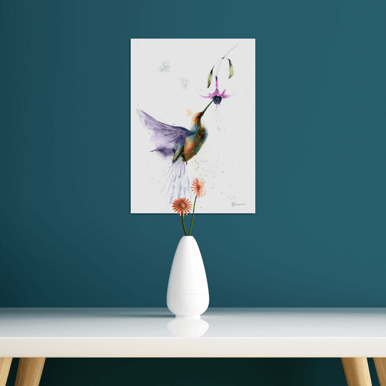 Colorful Hummingbird and flower