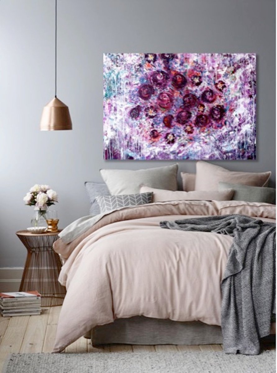 27.5x39.4 (70x100cm), Forget me not, Original Purple Flowers Decor, White, Purple, ready... by Elena Parau