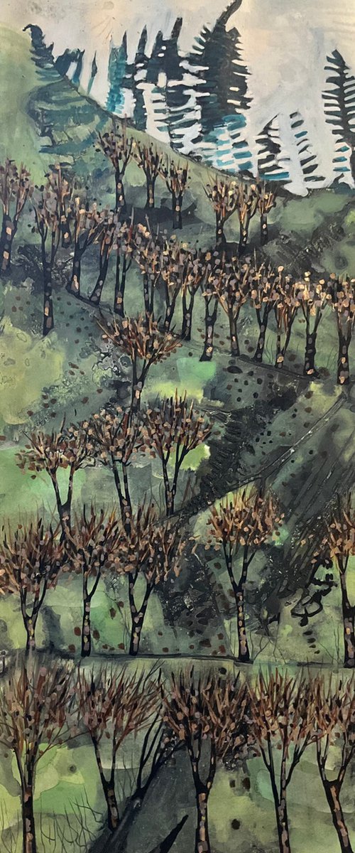 Hillside of golden trees by Gwendolyn Fleming