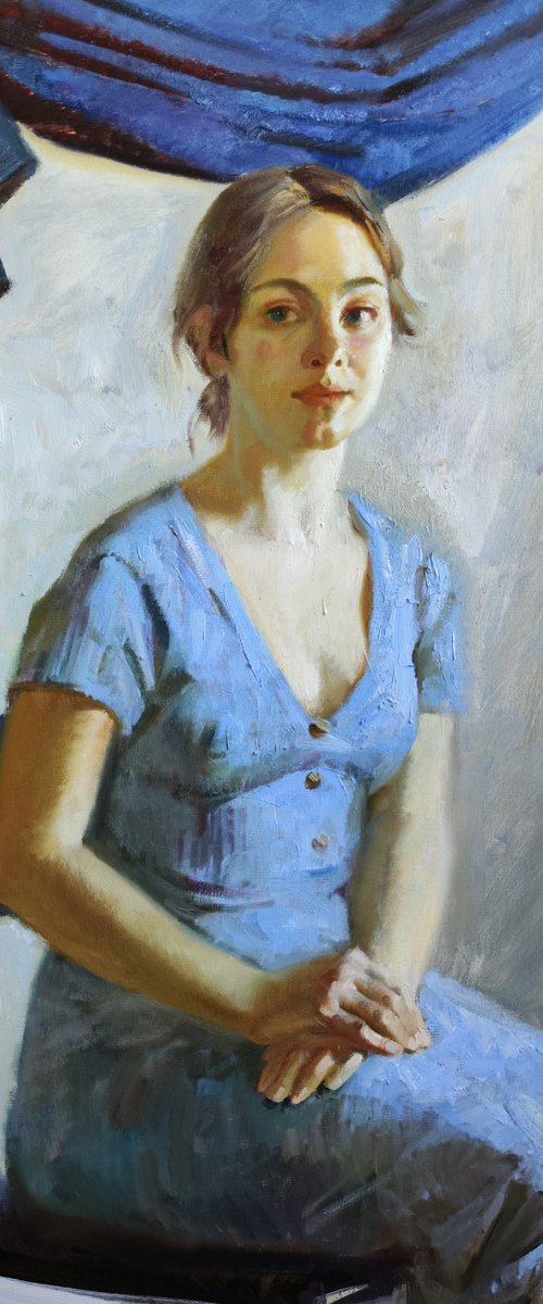 Portrait in a blue dress by Maria Egorova