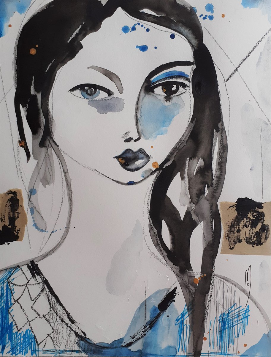 Woman Blue Portrait by Celine Marcoz
