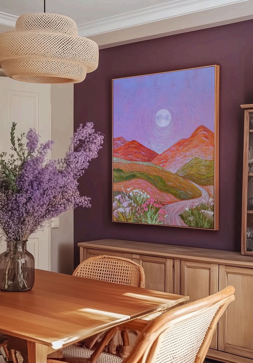 Impressionistic Landscape Acrylic Painting By Ekaterina Prisich, 24 X 31, Moonlight, Original Artwork