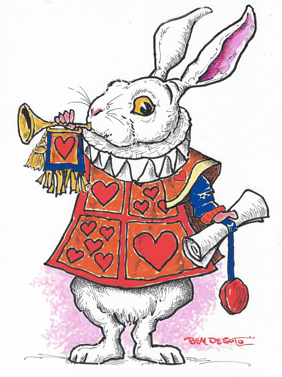 Illustrative Animal Painting By Ben De Soto, 9 X 12, White Rabbit, Original Artwork